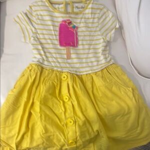 Mini Boden White and Yellow Pleated Sundress with Peter Pan Collar